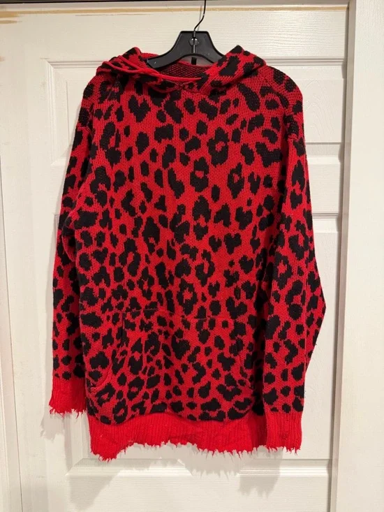 R13 Red and Black Leopard Crewneck Sweater - Picture 1 of 3